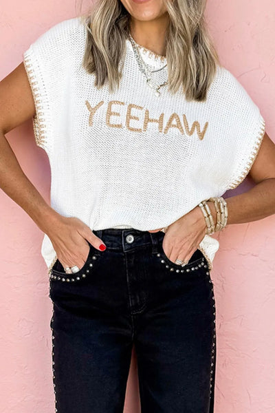 YEEHAW Stitch Edge Crew Neck Knit Top - Byyde