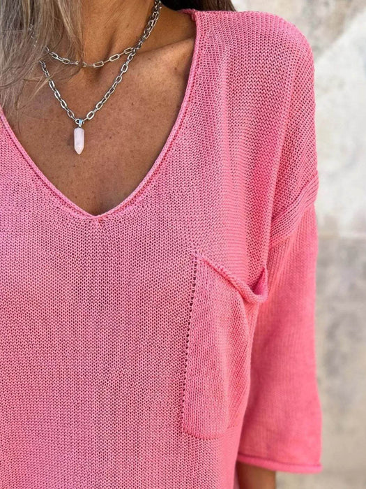 Full Size Casual V-Neck Knit Sweater Plus Size - Byyde