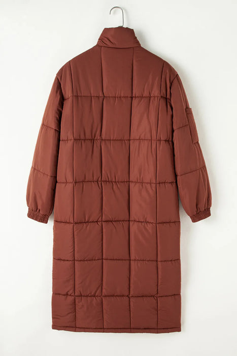 Pocketed Bubble Texture Long Sleeve Longline Winter Coat - Byyde