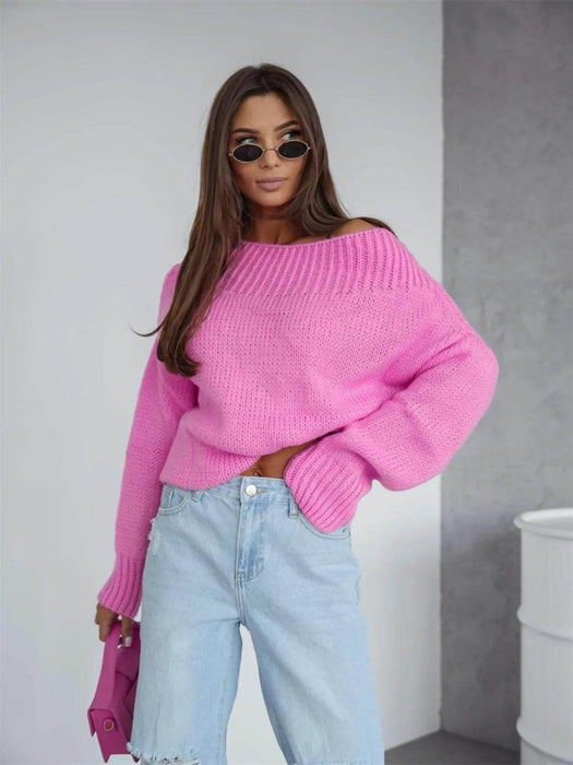 Boat Neck Drop Shoulder Sweater - Byyde