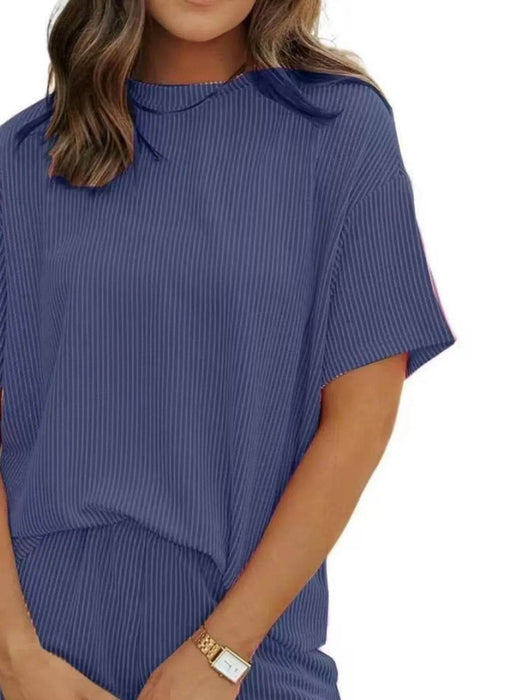 Full Size Ribbed Short Sleeve Top and Shorts Two-Piece Set Plus Size - Byyde