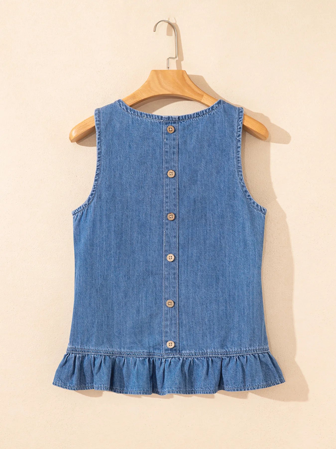 Sleeveless Ruffle Hem Denim Tank Top - Byyde