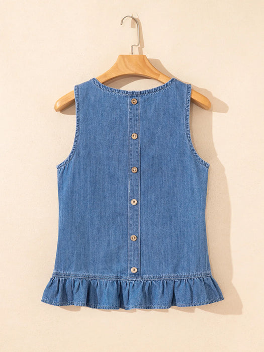 Sleeveless Ruffle Hem Denim Tank Top - Byyde