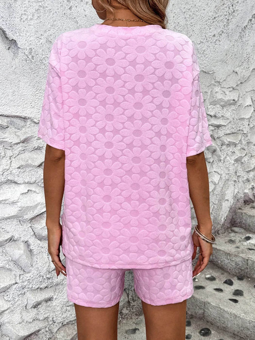 Flower Round Neck Top and Shorts Lounge Set - Byyde