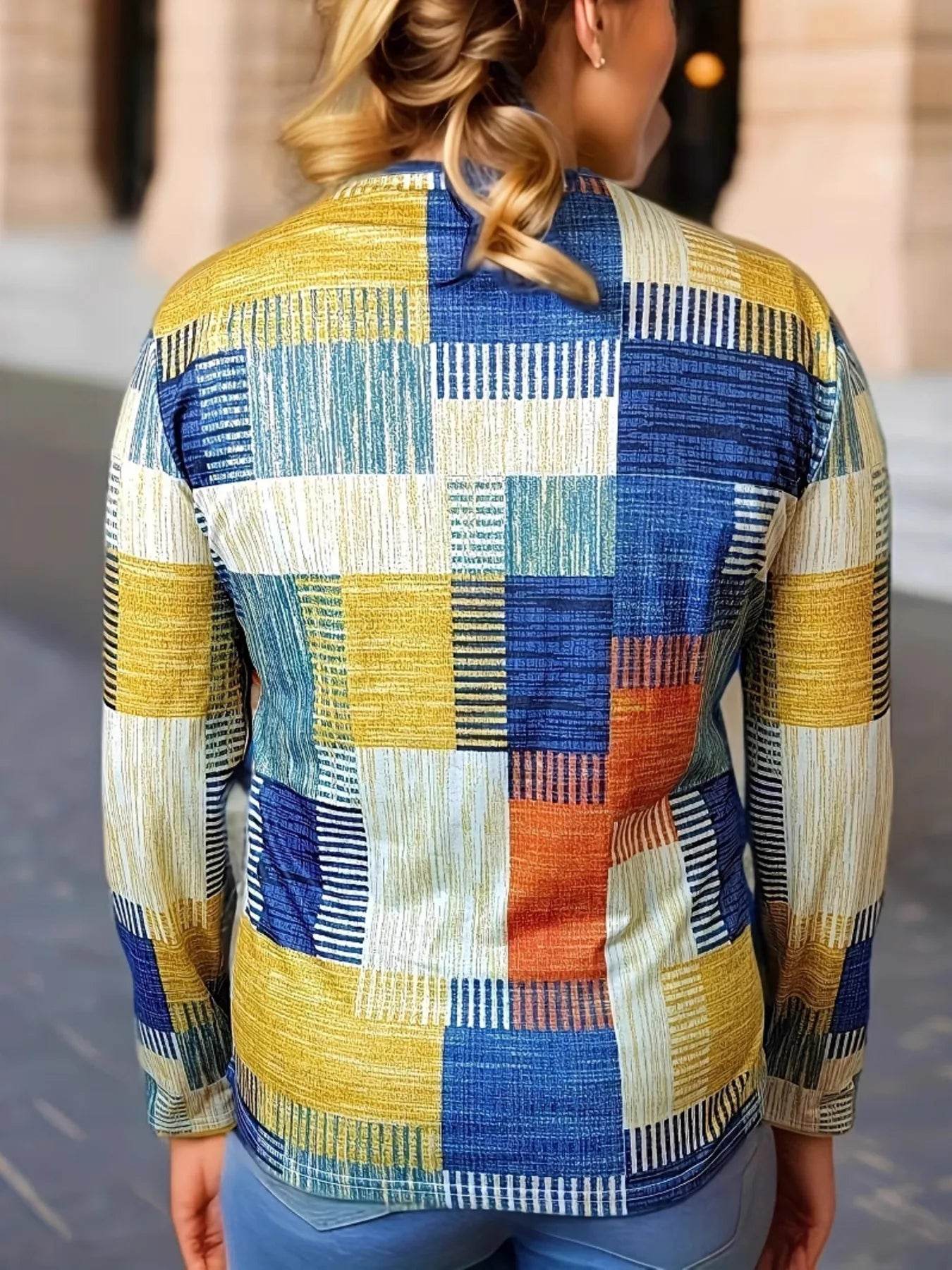 Color Block Zip Front Long Sleeve Top - Byyde