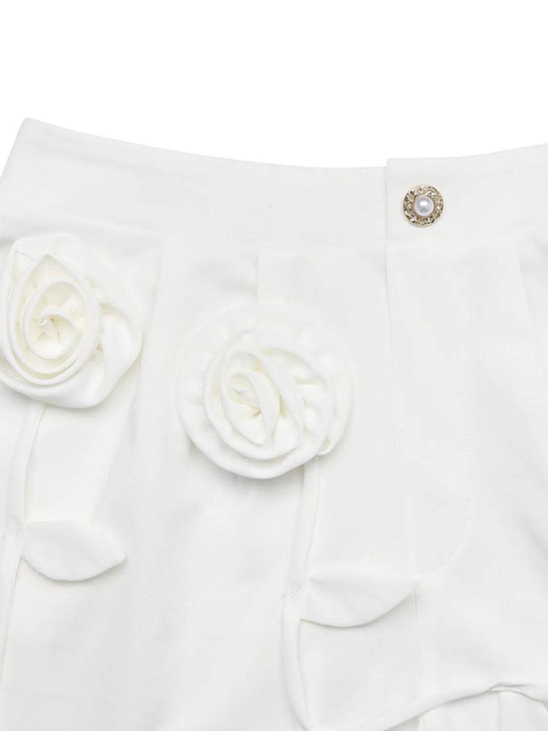 3D Flower Applique High-Waisted Shorts - Byyde