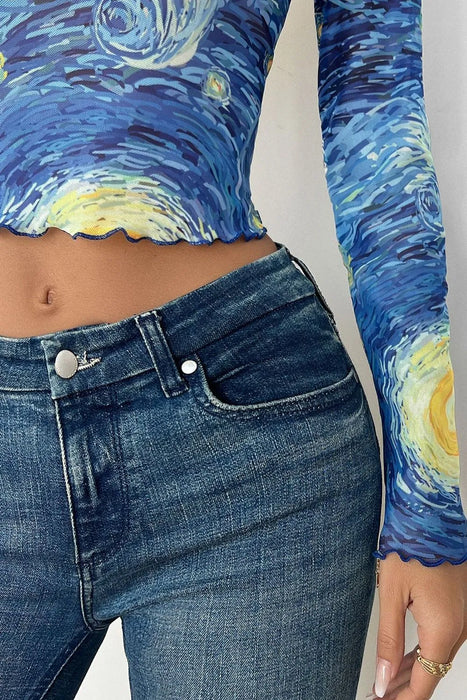 Starry Sky Cropped Mesh T-Shirt - Byyde