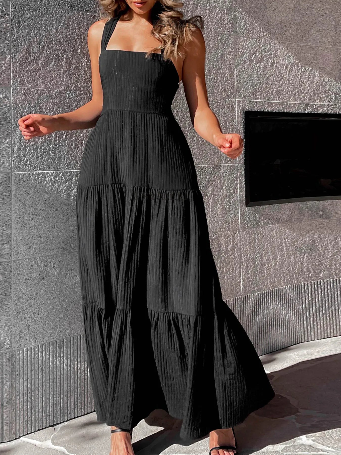 Square Neck Tiered Maxi Dress - Byyde