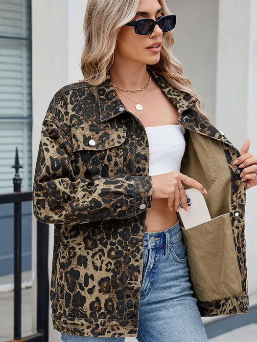 Leopard Print Oversized Denim Jacket - Byyde