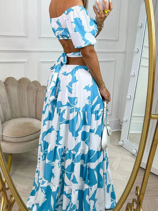Full Size Cutout Off-Shoulder Printed Maxi Dress Plus Size - Byyde