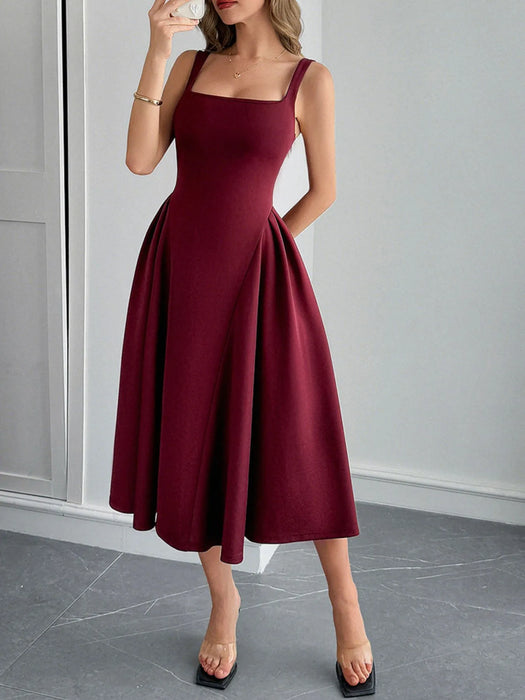 Square Neck Wide Strap Midi Dress - Byyde