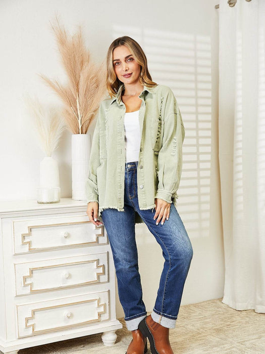 Distressed Raw Hem Denim Jacket - Byyde