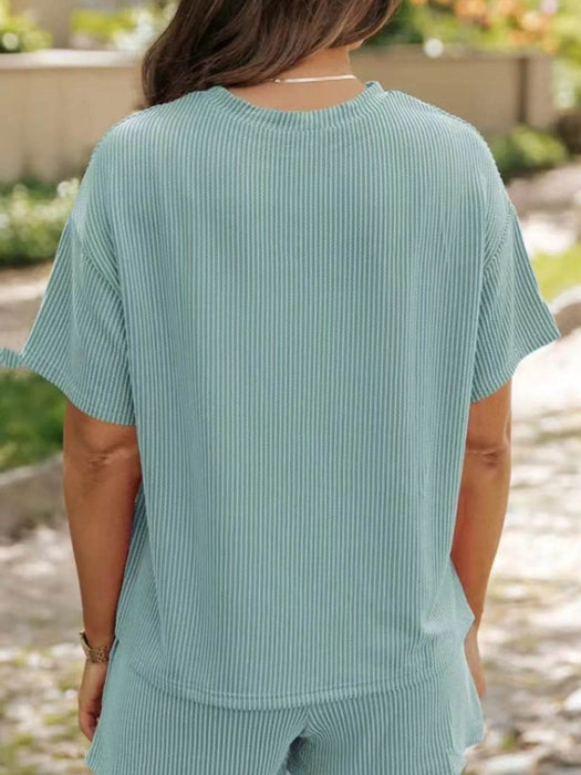 Full Size Ribbed Short Sleeve Top and Shorts Two-Piece Set Plus Size - Byyde