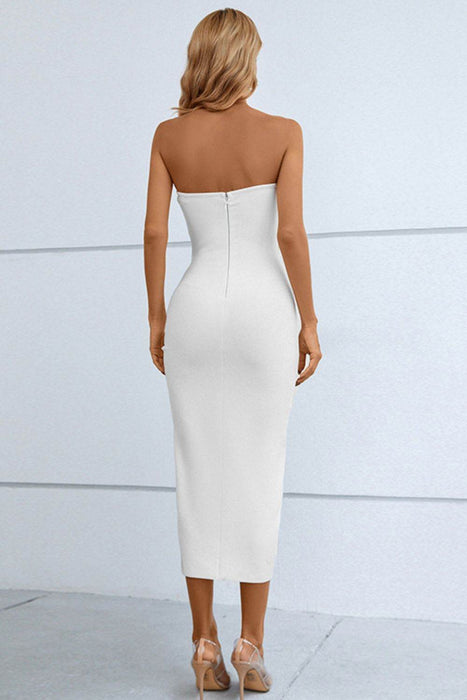 Cutout Strapless Drawstring Detail Split Bandage Dress - Byyde
