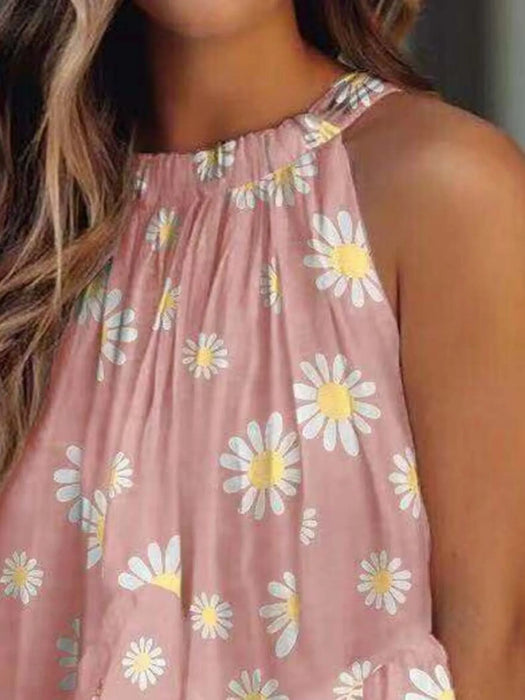 Ruffled Printed Halter Neck Cami Top - Byyde