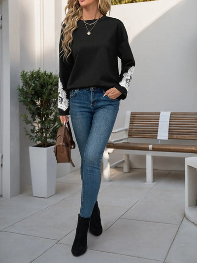 Lace Detail Long Sleeve Sweatshirt - Byyde