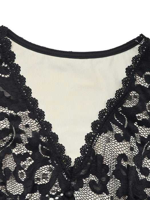 Lace V-Neck Long Sleeve Maxi Dress - Byyde