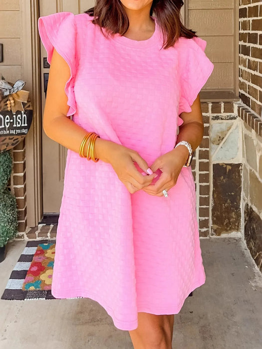 Textured Ruffle Sleeve Casual Summer Dress - Byyde