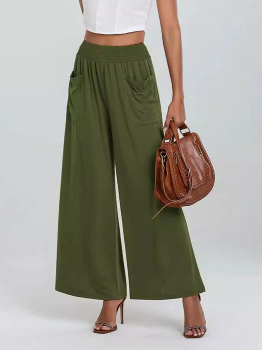 High-Waisted Wide Leg Pants with Pockets - Byyde
