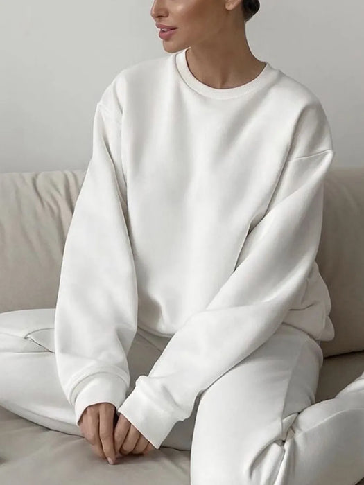 Round Neck Dropped Shoulder Long Sleeve Sweatshirt - Byyde