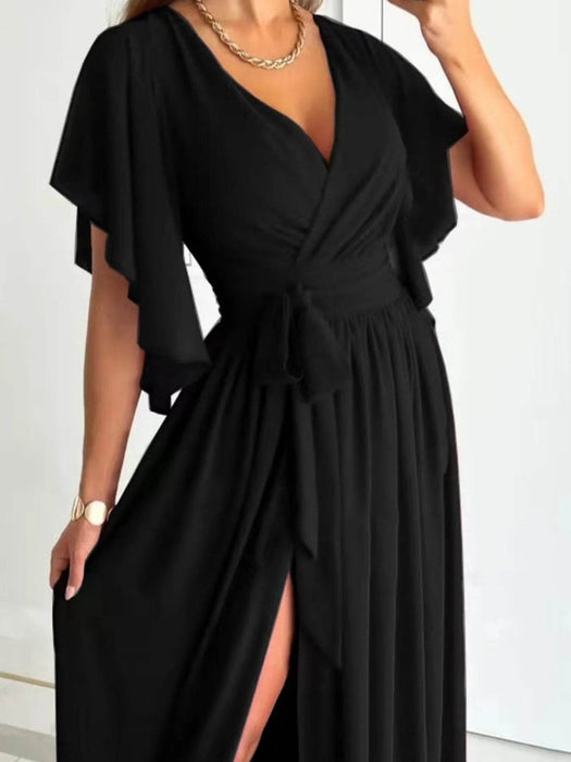 Flutter Sleeve Surplice Tie Waist Dress - Byyde