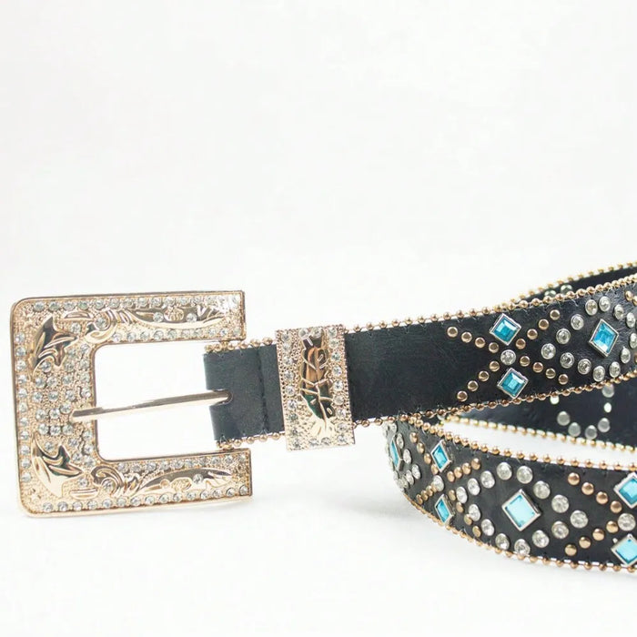 Rhinestone PU Leather Belt - Byyde