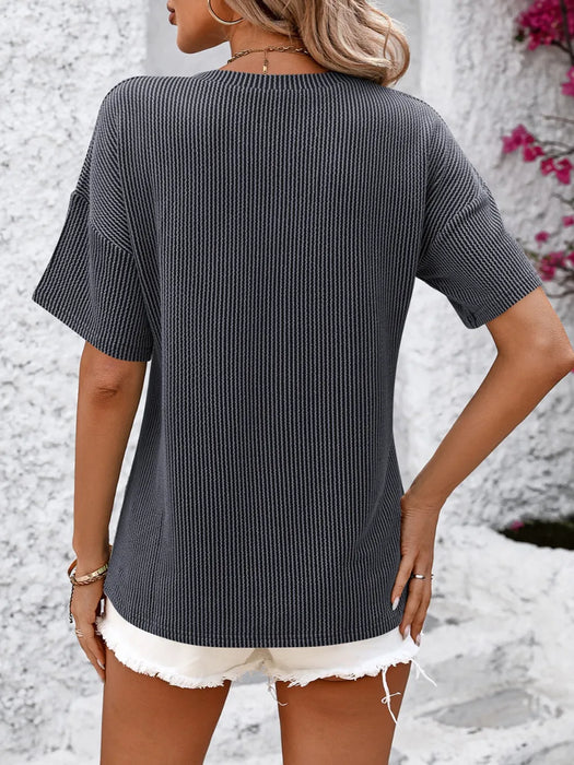 Mandy V-Neck Dropped Shoulder T-Shirt - Byyde