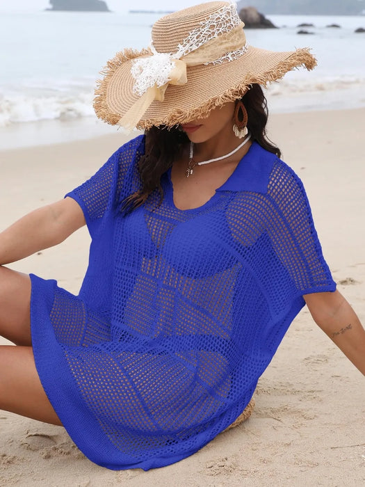 Hollow Out Collared Neck Cover-Up - Byyde