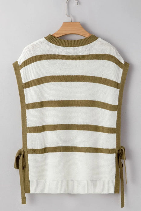 Stripe Tie Open Side Sweater Knitted Top - Byyde