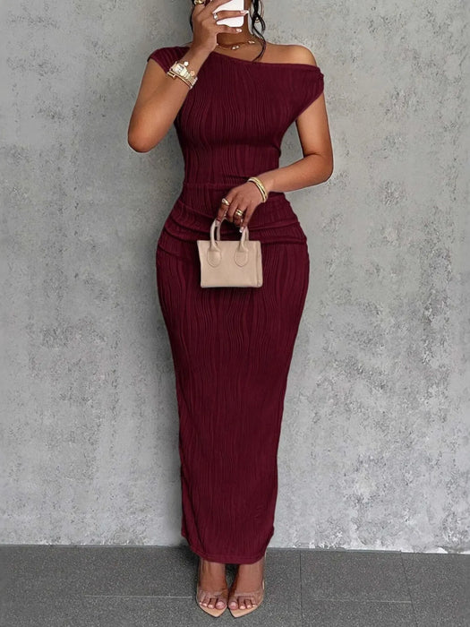 Textured Single Shoulder Bodycon Maxi Dress - Byyde