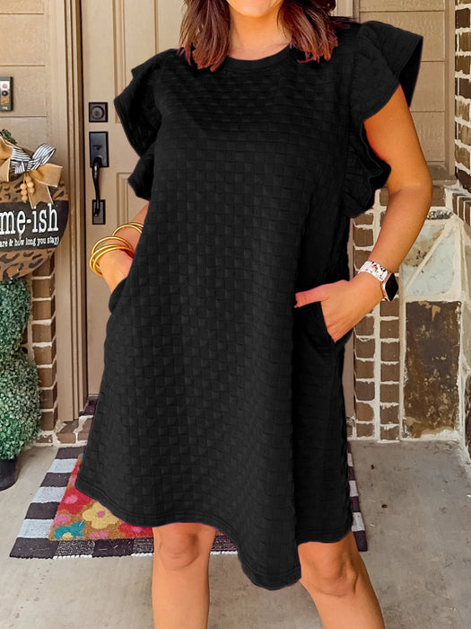 Textured Ruffle Sleeve Casual Summer Dress - Byyde