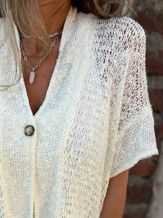 Full Size One Button Openwork Cardigan Plus Size - Byyde