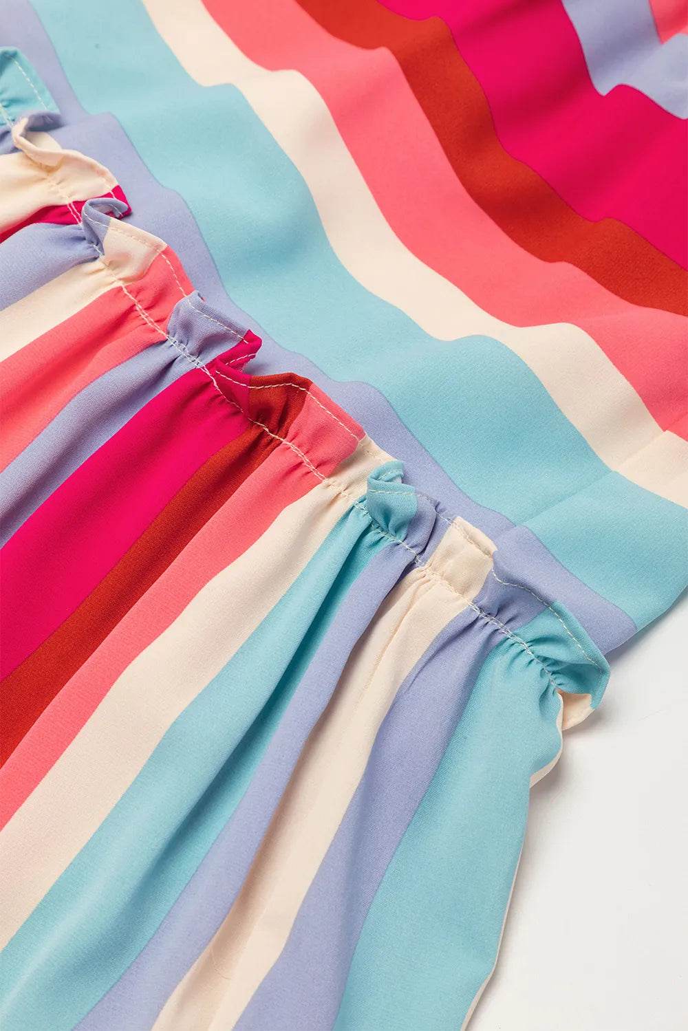 Contrast Stripe Wide Strap Smocked Tiered Dress - Byyde
