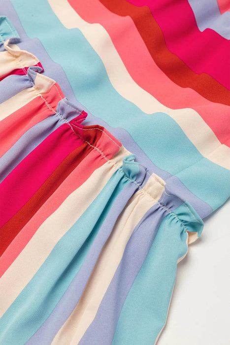 Contrast Stripe Wide Strap Smocked Tiered Dress - Byyde