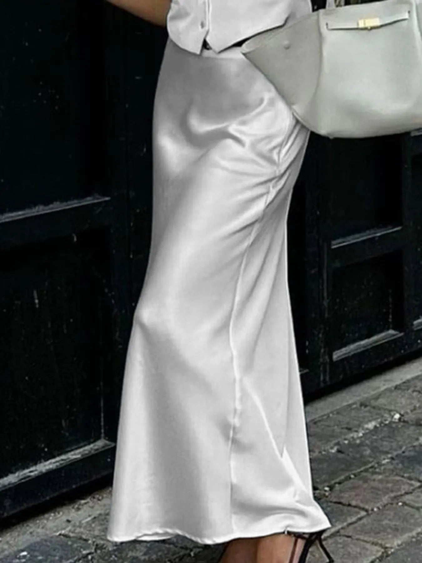 Satin Maxi Skirt with Drawstring Waist - Byyde