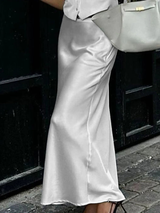 Satin Maxi Skirt with Drawstring Waist - Byyde