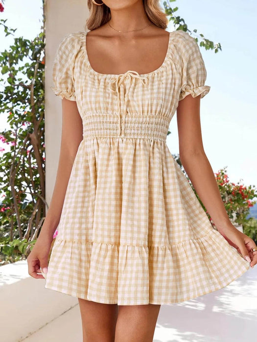 Gingham Smocked Puff Sleeve Summer Dress - Byyde