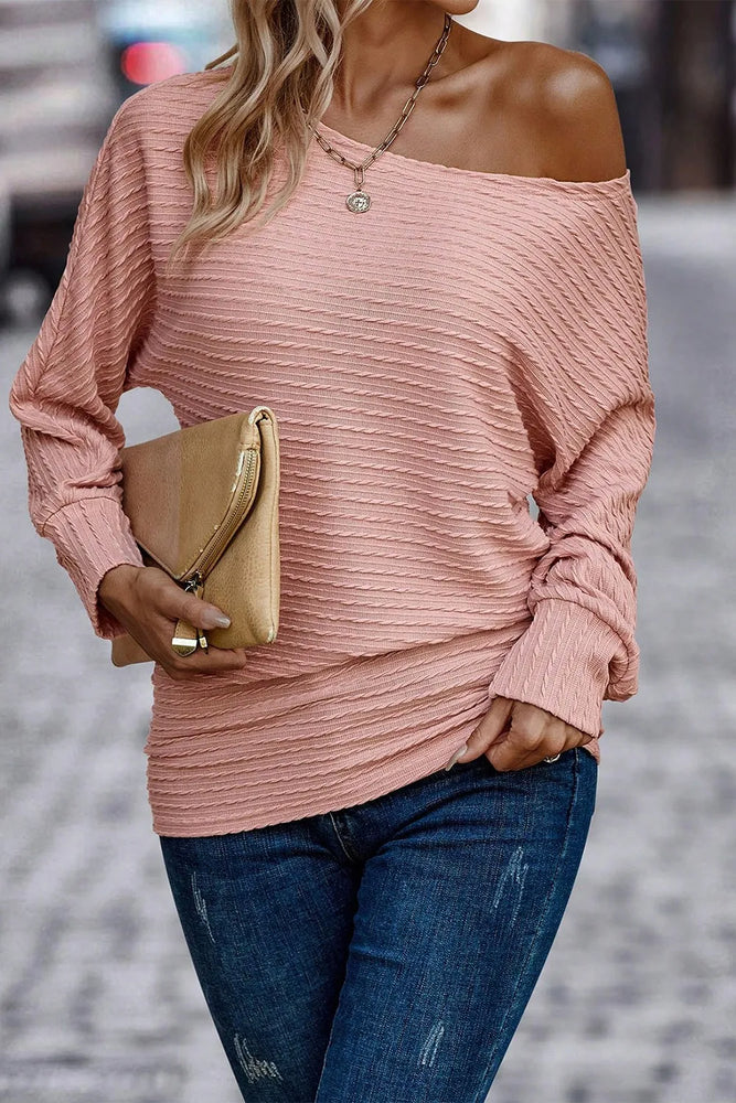 Texture Round Neck Long Sleeve Top - Byyde