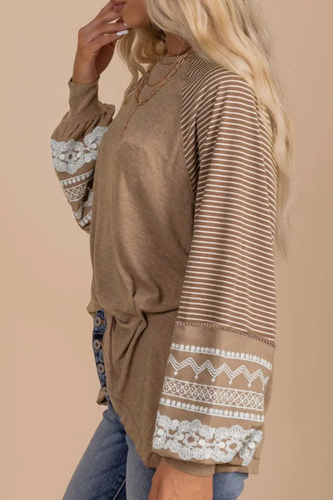 Striped Round Neck Long Sleeve Blouse - Byyde