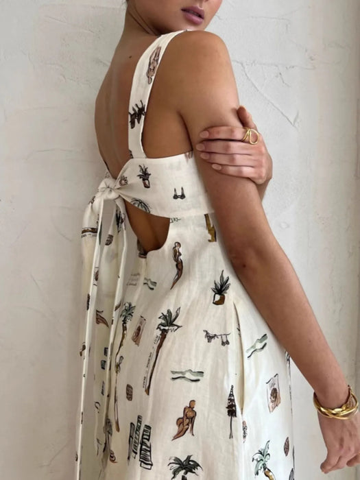 Printed Square Neck Maxi Cami Dress with Pocket - Byyde