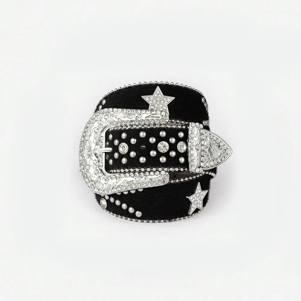 PU Leather Inlaid Rhinestone Belt - Byyde