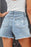 Rhinestone Fringe Distressed Denim Shorts - Byyde