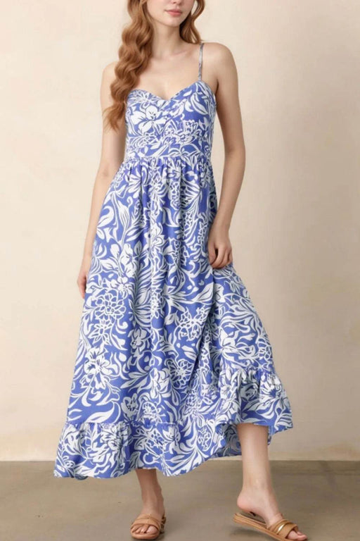 Floral Print Spaghetti Strap High Waist Dress - Byyde