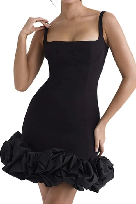 Ruched Square Neck Sleeve Mini Dress - Byyde