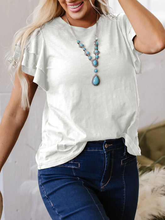 Ruffle Sleeve Round Neck Top - Byyde