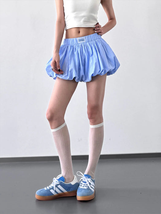Striped Bubble Hem Casual Shorts - Byyde