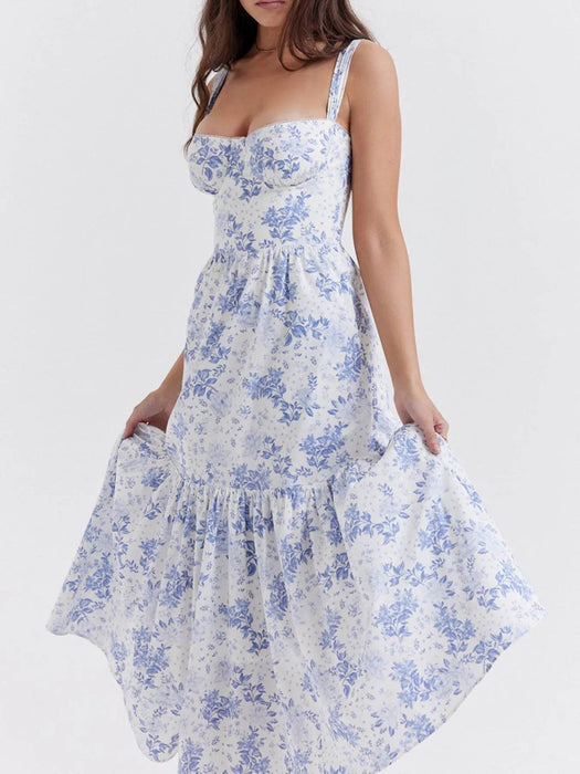 Floral Print Sweetheart Neck Midi Dress - Byyde