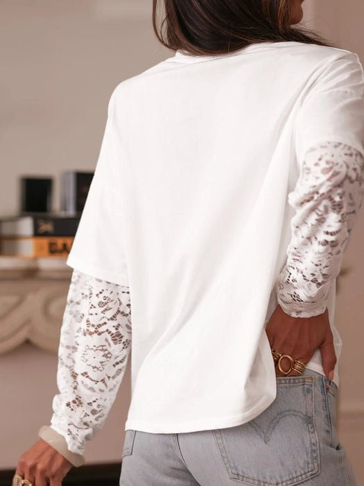 Lace Long Sleeve Insert Drop Shoulder Tee - Byyde
