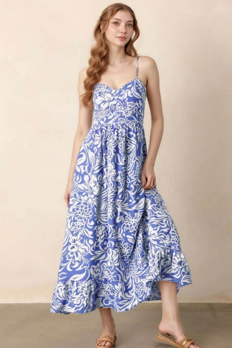 Floral Print Spaghetti Strap High Waist Dress - Byyde