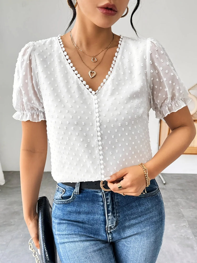 Swiss Dot Short Sleeve Blouse - Byyde